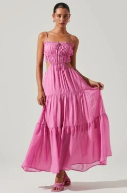 Odina Smocked Cutout Tiered Maxi Dress -Sun Gaia Dresses Shop ACDR101551S PINK 2