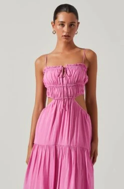 Odina Smocked Cutout Tiered Maxi Dress -Sun Gaia Dresses Shop ACDR101551S PINK 4