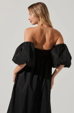 Carlin Off Shoulder Puff Sleeve Midi Dress -Sun Gaia Dresses Shop ACDR101554 BLACK 3