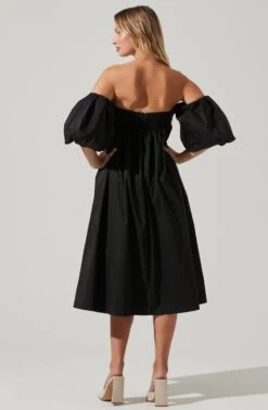 Carlin Off Shoulder Puff Sleeve Midi Dress -Sun Gaia Dresses Shop ACDR101554 BLACK 4