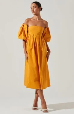 Carlin Off Shoulder Puff Sleeve Midi Dress -Sun Gaia Dresses Shop ACDR101554 MANGO 2