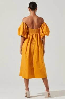 Carlin Off Shoulder Puff Sleeve Midi Dress -Sun Gaia Dresses Shop ACDR101554 MANGO 6