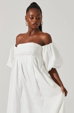 Carlin Off Shoulder Puff Sleeve Midi Dress -Sun Gaia Dresses Shop ACDR101554 WHITE 3