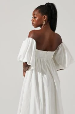 Carlin Off Shoulder Puff Sleeve Midi Dress -Sun Gaia Dresses Shop ACDR101554 WHITE 4