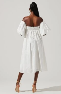 Carlin Off Shoulder Puff Sleeve Midi Dress -Sun Gaia Dresses Shop ACDR101554 WHITE 5
