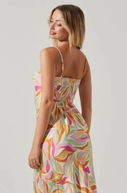 Mariela Abstract Print Midi Dress -Sun Gaia Dresses Shop ACDR101558R MUSTARDPINKFLORAL 3