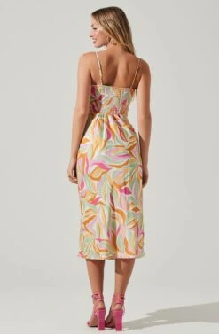 Mariela Abstract Print Midi Dress -Sun Gaia Dresses Shop ACDR101558R MUSTARDPINKFLORAL 4
