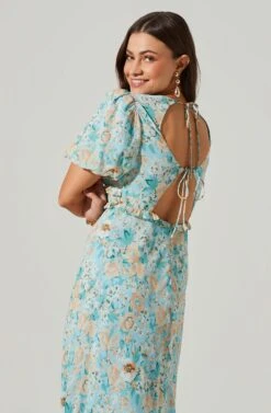 Esperanza Floral Puff Sleeve Midi Dress -Sun Gaia Dresses Shop ACDR101560 BLUEPEACHFLORAL 3