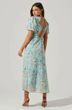 Esperanza Floral Puff Sleeve Midi Dress -Sun Gaia Dresses Shop ACDR101560 BLUEPEACHFLORAL 4