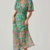 Esperanza Floral Puff Sleeve Midi Dress 2 Esperanza Floral Puff Sleeve Midi Dress -Sun Gaia Dresses Shop ACDR101560 GREENPINKMULTI 1