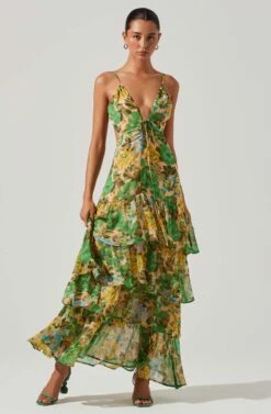 Aneira Floral Tiered Maxi Dress -Sun Gaia Dresses Shop ACDR101566 GREENMULTI 1