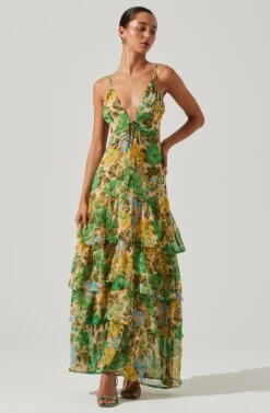 Aneira Floral Tiered Maxi Dress -Sun Gaia Dresses Shop ACDR101566 GREENMULTI 2