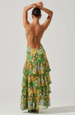 Aneira Floral Tiered Maxi Dress -Sun Gaia Dresses Shop ACDR101566 GREENMULTI 5