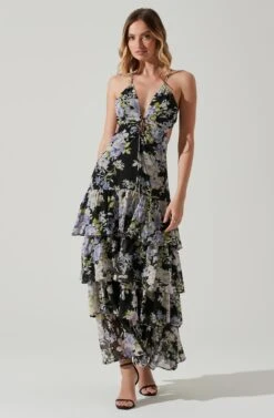 Aneira Floral Tiered Maxi Dress -Sun Gaia Dresses Shop ACDR101566 PURPLEBLACKFLORAL 2