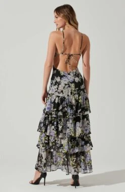 Aneira Floral Tiered Maxi Dress -Sun Gaia Dresses Shop ACDR101566 PURPLEBLACKFLORAL 6