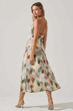 Kazia Geo Print Halter Chain Strap Midi Dress -Sun Gaia Dresses Shop ACDR101567 GREENMULTIGEO 6 1
