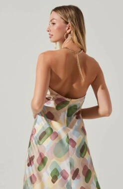 Kazia Geo Print Halter Chain Strap Midi Dress -Sun Gaia Dresses Shop ACDR101567 GREENMULTIGEO 6 6