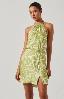 Quinta Retro Floral Halter Mini Dress -Sun Gaia Dresses Shop ACDR101581 CELERYFLORAL 3