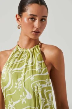 Quinta Retro Floral Halter Mini Dress -Sun Gaia Dresses Shop ACDR101581 CELERYFLORAL 4