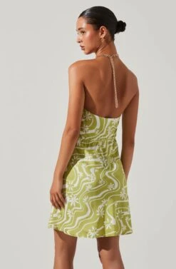 Quinta Retro Floral Halter Mini Dress -Sun Gaia Dresses Shop ACDR101581 CELERYFLORAL 5