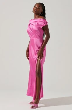 Monroe Satin Off Shoulder Maxi Dress -Sun Gaia Dresses Shop ACDR101586 PINK 2 c864764c 20d8 461e ba39 ce2996c48417