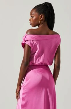 Monroe Satin Off Shoulder Maxi Dress -Sun Gaia Dresses Shop ACDR101586 PINK 5 f93063fd 88fe 4406 8765 2ec4b6332204