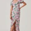 Dayanara Floral Puff Sleeve Midi Dress -Sun Gaia Dresses Shop ACDR101589 GREENPINKFLORAL 5 2