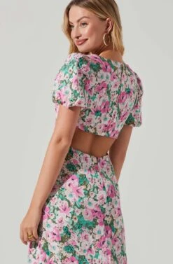 Dayanara Floral Puff Sleeve Midi Dress -Sun Gaia Dresses Shop ACDR101589 GREENPINKFLORAL 5 5