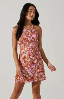 Laylin Floral Halter Cutout Mini Dress 9 Laylin Floral Halter Cutout Mini Dress -Sun Gaia Dresses Shop ACDR101590 RUSTMAGENTAFLORAL 3