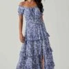 Viona Floral Off Shoulder Tiered Maxi Dress -Sun Gaia Dresses Shop ACDR101591 BLUEWHITEMULTI 2