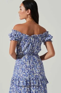 Viona Floral Off Shoulder Tiered Maxi Dress -Sun Gaia Dresses Shop ACDR101591 BLUEWHITEMULTI 4