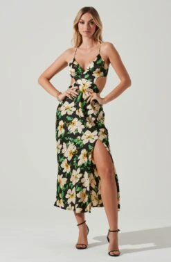 Norelle Satin Floral Midi Dress -Sun Gaia Dresses Shop ACDR101596 BLACKFLORAL 1