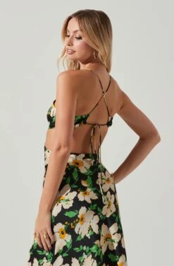 Norelle Satin Floral Midi Dress -Sun Gaia Dresses Shop ACDR101596 BLACKFLORAL 4