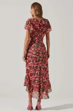 Vilma Floral Ruched Midi Dress -Sun Gaia Dresses Shop ACDR101621 REDMULTIFLORAL 6