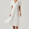 Sandy Polka Dot Puff Sleeve Midi Dress -Sun Gaia Dresses Shop ACDR101622 WHITEJACQUARD 1