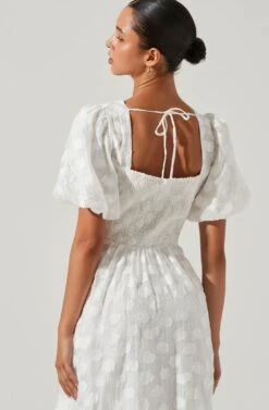 Sandy Polka Dot Puff Sleeve Midi Dress -Sun Gaia Dresses Shop ACDR101622 WHITEJACQUARD 4