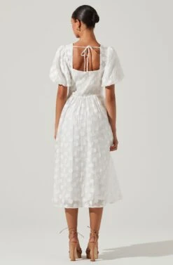 Sandy Polka Dot Puff Sleeve Midi Dress -Sun Gaia Dresses Shop ACDR101622 WHITEJACQUARD 5