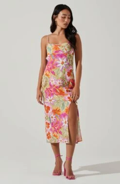 Gabriella Floral Strappy Back Midi Dress -Sun Gaia Dresses Shop ACDR101629L ORANGEPURPLEMULTI 2