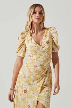 Martina Floral Ruched Midi Dress -Sun Gaia Dresses Shop ACDR101635 YELLOWRUSTFLORL 3