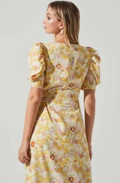 Martina Floral Ruched Midi Dress -Sun Gaia Dresses Shop ACDR101635 YELLOWRUSTFLORL 4