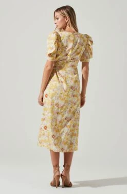 Martina Floral Ruched Midi Dress -Sun Gaia Dresses Shop ACDR101635 YELLOWRUSTFLORL 5