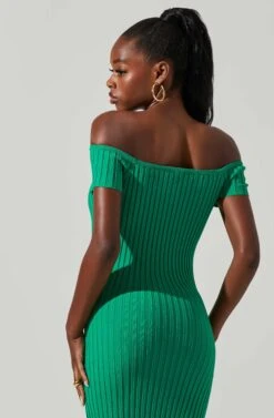 Loriana Ribbed Knit Off Shoulder Midi Dress 18 Loriana Ribbed Knit Off Shoulder Midi Dress -Sun Gaia Dresses Shop ACDR101639 GREEN 4