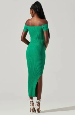 Loriana Ribbed Knit Off Shoulder Midi Dress 19 Loriana Ribbed Knit Off Shoulder Midi Dress -Sun Gaia Dresses Shop ACDR101639 GREEN 5