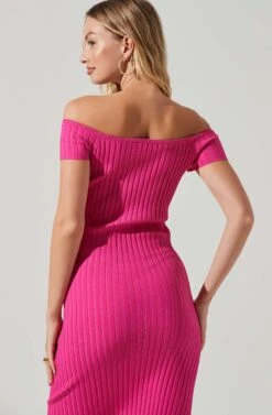 Loriana Ribbed Knit Off Shoulder Midi Dress 13 Loriana Ribbed Knit Off Shoulder Midi Dress -Sun Gaia Dresses Shop ACDR101639 PINK 3