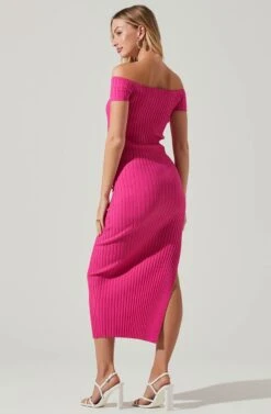 Loriana Ribbed Knit Off Shoulder Midi Dress 14 Loriana Ribbed Knit Off Shoulder Midi Dress -Sun Gaia Dresses Shop ACDR101639 PINK 4