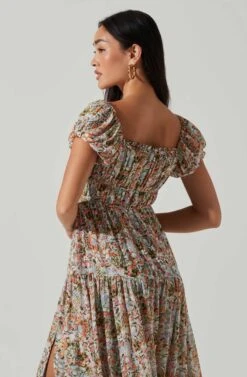 Roseline Off Shoulder Floral Maxi Dress -Sun Gaia Dresses Shop ACDR101641 BLUEPINKMULTI 4