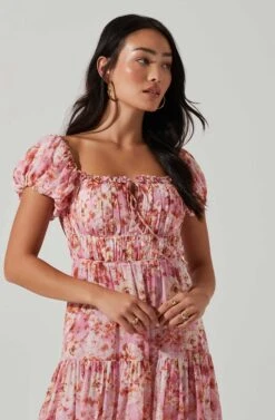 Roseline Off Shoulder Floral Maxi Dress -Sun Gaia Dresses Shop ACDR101641 PINKORANGE 3