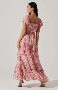 Roseline Off Shoulder Floral Maxi Dress -Sun Gaia Dresses Shop ACDR101641 PINKORANGE 5