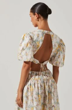 Shelby Floral Puff Sleeve Open Back Maxi Dress 10 Shelby Floral Puff Sleeve Open Back Maxi Dress -Sun Gaia Dresses Shop ACDR101642 BLUEYELLOWFLORAL 4
