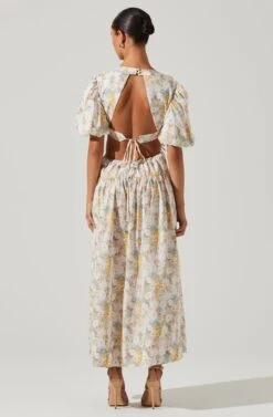 Shelby Floral Puff Sleeve Open Back Maxi Dress 11 Shelby Floral Puff Sleeve Open Back Maxi Dress -Sun Gaia Dresses Shop ACDR101642 BLUEYELLOWFLORAL 5